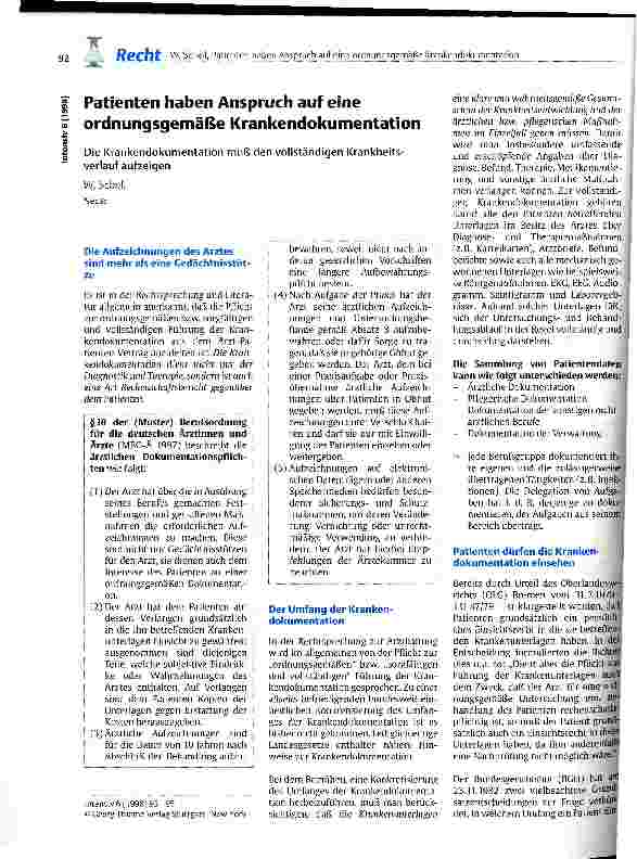 Vorschauseite 1: Patienten haben Anspruch auf eine ordnungsgemäße Krankendokumentation