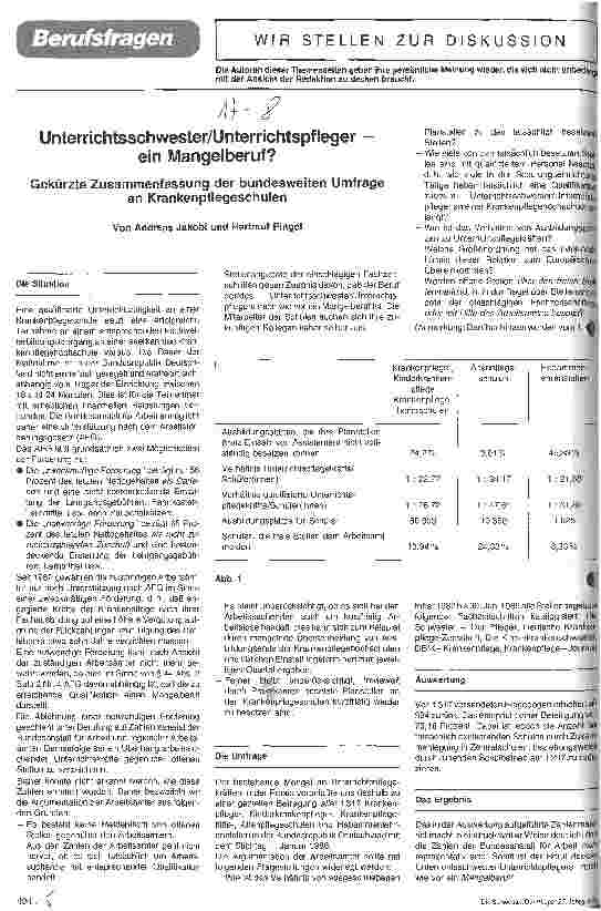 Vorschauseite 1: Unterrichtsschwester/Unterrichtspfleger ein Mangelberuf?