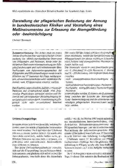Vorschauseite 1: Darstellung der pflegerischen Bedeutung der Atmung in bundesdeutschen Kliniken u. Vorstellung eines Meßinstruemtes z. Erfassung der