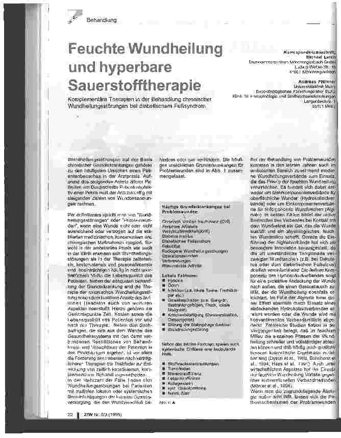 Vorschauseite 1: Feuchte Wundheilung und hyperbare Sauerstofftherapie