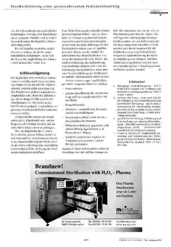 Vorschauseite 6: Ringversuch zur Standardisierung einer praxisrelevanten Prüfanschmutzung zur vergleichenden quantitativen Bewertung der Reinigung in Anlehnung an EN ISO 15883