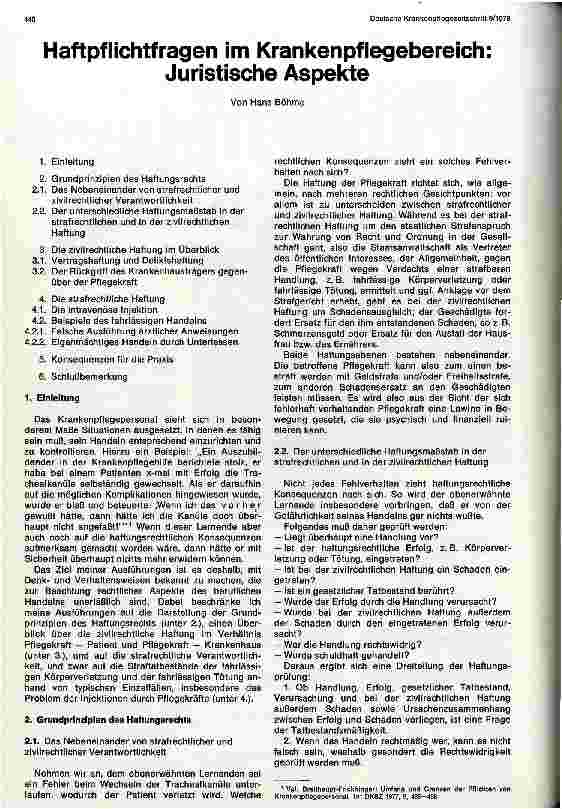 Vorschauseite 1: Haftpflichtfragen im Krankenpflegebereich - Juristische Aspekte