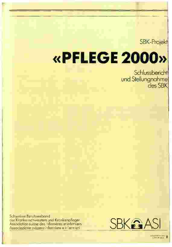 Vorschauseite 1: Pflege 2000 - SBK-Projekt Schlussbericht und Stellungsnahme des SBK