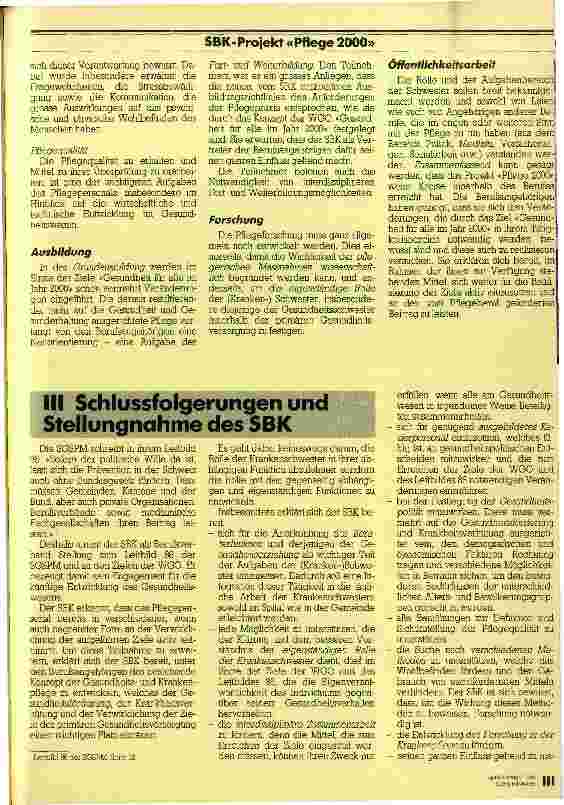 Vorschauseite 3: Pflege 2000 - SBK-Projekt Schlussbericht und Stellungsnahme des SBK