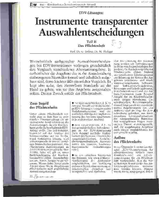 Vorschauseite 1: EDV-Lösungen: Instrumente transparenter Auswahlentscheidungen Teil II - Das Pflichtenheft