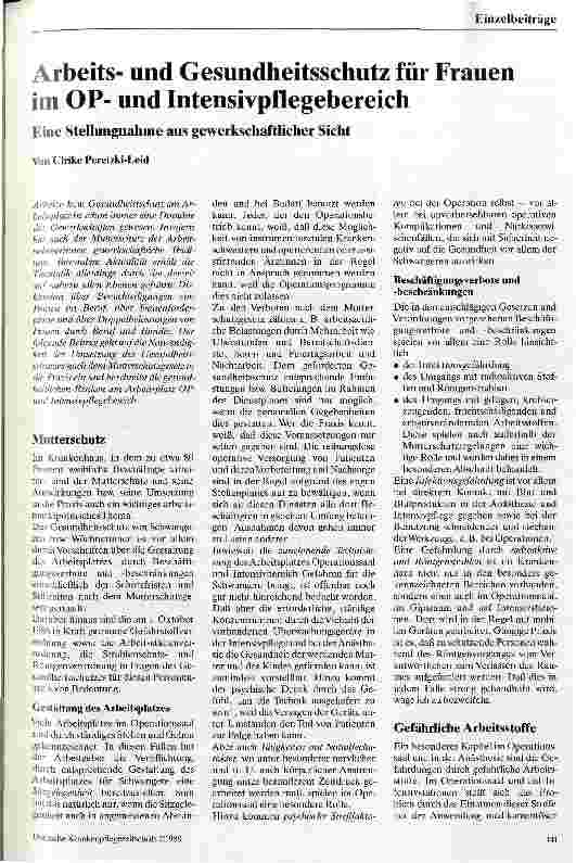 Vorschauseite 1: Arbeitsund Gesundheitsschutz für Frauen im OPund Intensivpflegebereich // Stellungnahme aus gewerkschaftlicher Sicht
