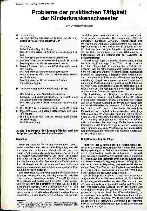 Vorschauseite 1: Probleme der praktischen Tätigkeit der Kinderkrankenschwester
