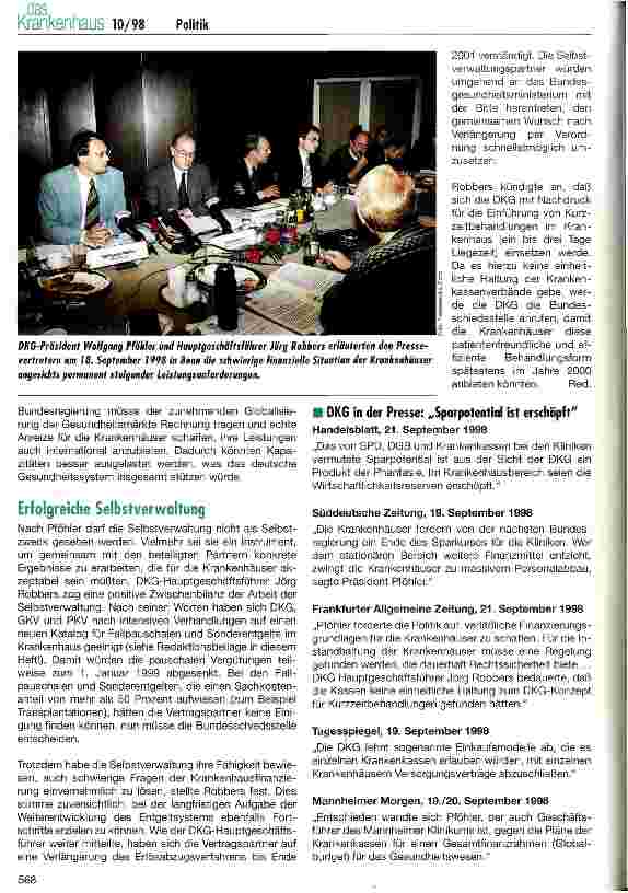 Vorschauseite 2: Krankenhäuser brauchen ausreichende Finanzgrundlagen Kein Globalbudget - Instandhaltgs. finanzierung lösen - neue Fallpauschalen