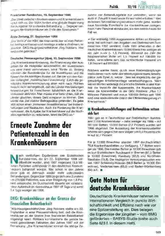 Vorschauseite 3: Krankenhäuser brauchen ausreichende Finanzgrundlagen Kein Globalbudget - Instandhaltgs. finanzierung lösen - neue Fallpauschalen