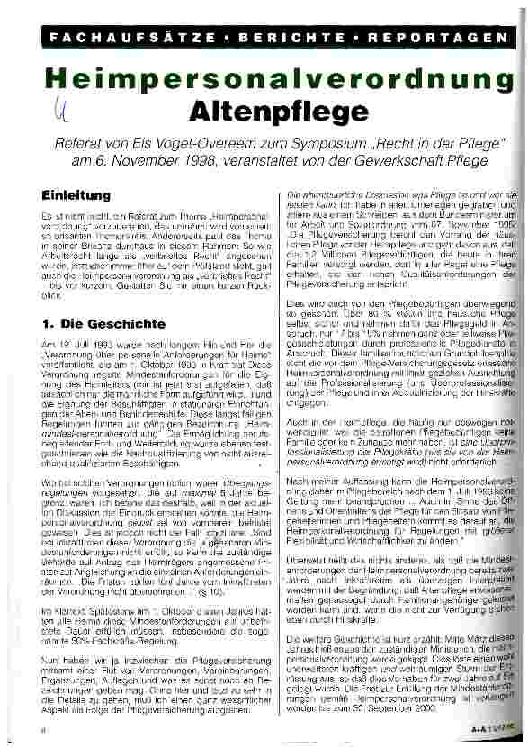 Vorschauseite 1: Heimpersonalverordnung Altenpflege