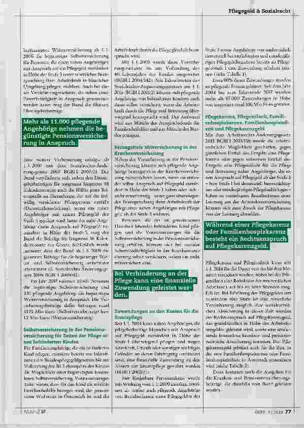 Vorschauseite 2: 25 Jahre Weiterentwicklung der Pflegevorsorge Schwerpunkt pflegende Angehörige