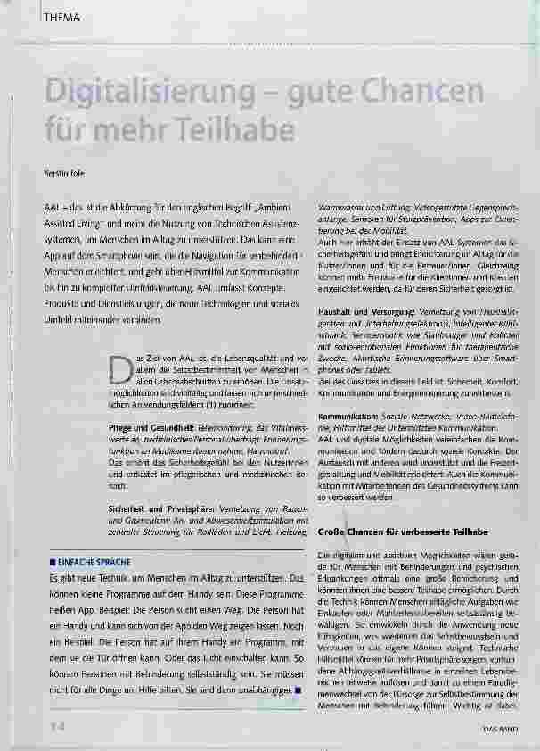 Vorschauseite 1: Digitalisierung, gute Chancen für mehr Teilhabe