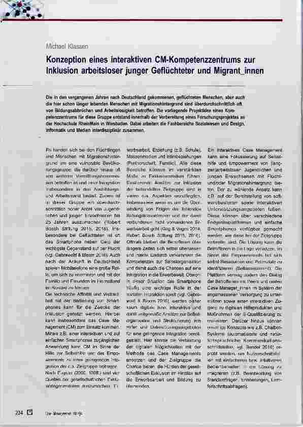 Vorschauseite 1: Konzeption eines interaktiven CM-Kompetenzzentrums zur Inklusion arbeitsloser junger Geflüchteter und Migrantjnnen