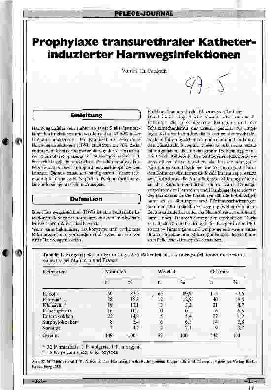 Vorschauseite 1: Prophylaxe transrethraler Katheterinduzierter Harnwegsinfektionen