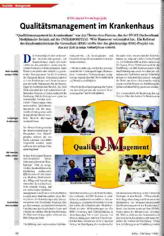 Vorschauseite 1: Qualitätsmanagement im Krankenhaus BMG startet Versuchsobjekt