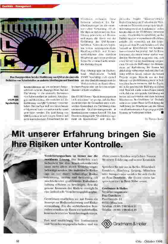 Vorschauseite 3: Qualitätsmanagement im Krankenhaus BMG startet Versuchsobjekt