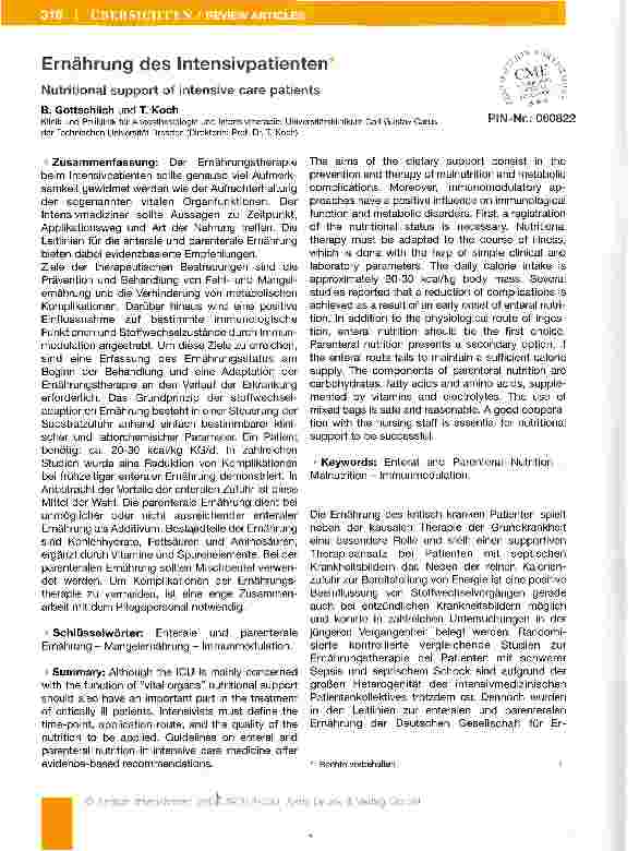 Vorschauseite 1: Ernährung des Intensivpatienten