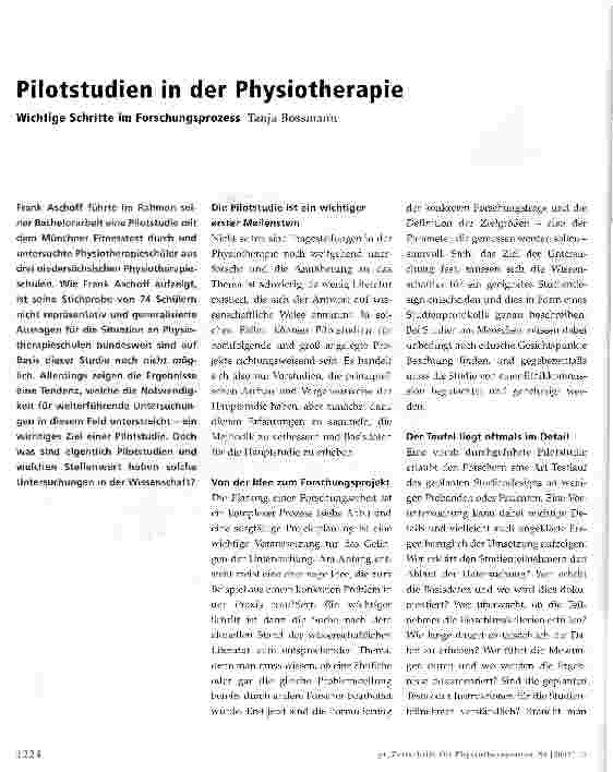 Vorschauseite 1: Pilotstudien in der Physiotherapie