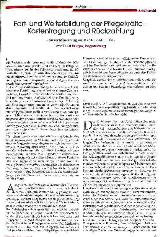 Vorschauseite 1: Fortund Weiterbildung der Pflegekräfte - Kostentragung und Rückzahlung