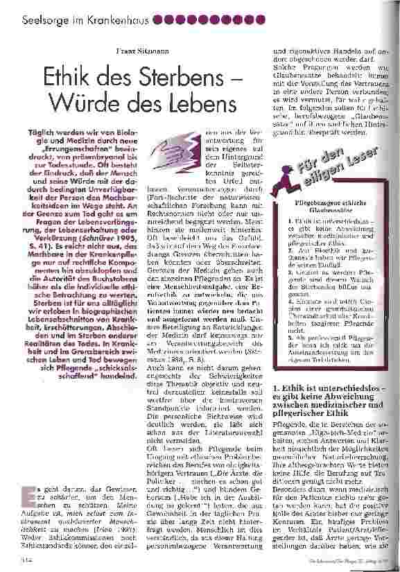 Vorschauseite 1: Ethik des Sterbens - Würde des Lebens