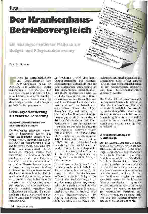 Vorschauseite 1: Der Krankenhaus-Betriebsvergleich Ein leistungsorientierter Maßstab zur Budgetund Pflegesatzbemessung