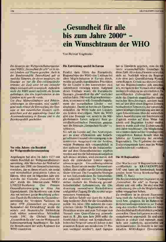 Vorschauseite 1: Gesundheit für alle bis zum Jahr 2000- ein Wunschtraum der WHO