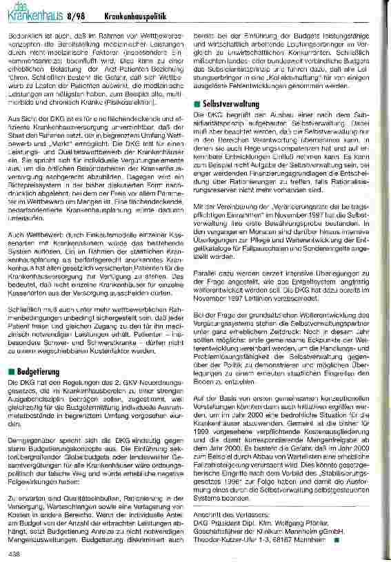 Vorschauseite 6: Positionbestimmungen der Krankenhäuser gegenüber den Herausforderungen der Zukunft Herausforderungen der Zukunft