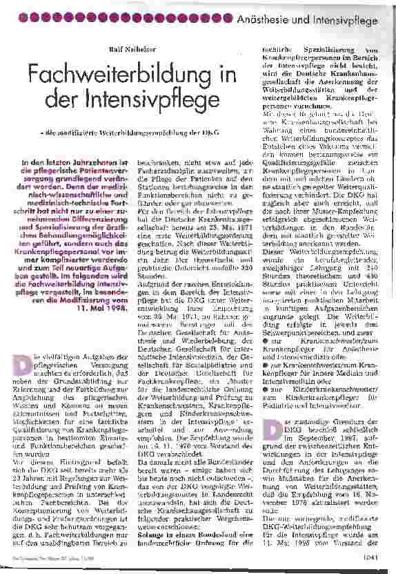 Vorschauseite 1: Fachweiterbildung in der Intensivpflege -die modifizierte Weiterbildungsempfehlung der DKG-