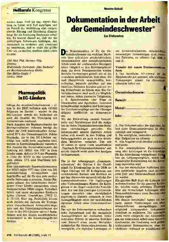 Vorschauseite 1: Dokumentation in der Arbeit der Gemeindeschwester
