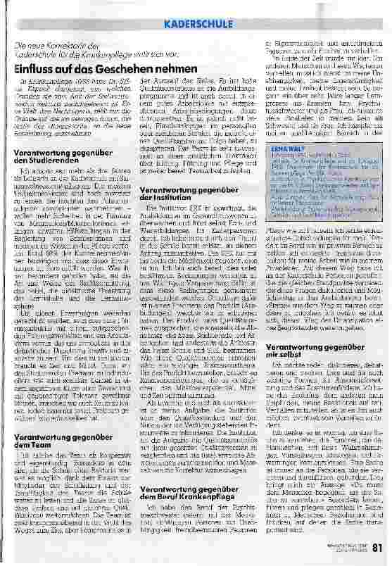 Vorschauseite 1: Einfluss auf das Geschehen nehmen / Die neue Konrektorin der Karderschule stellt sich vor - Interview mit Erna Walt