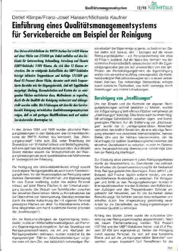 Vorschauseite 1: Einführung eines Qualitätsmanagementsystem für Servicebereiche am Beispiel der Reinigung