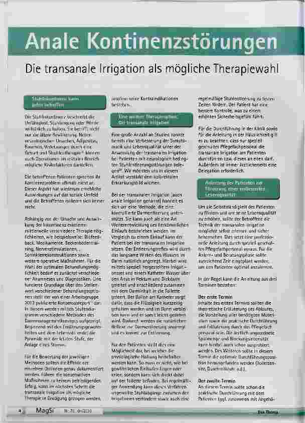 Vorschauseite 1: Die transanale Irrigation als mögliche Therapiewa