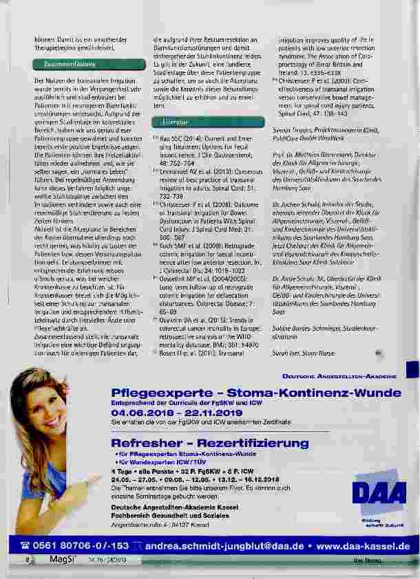 Vorschauseite 5: Die transanale Irrigation als mögliche Therapiewa