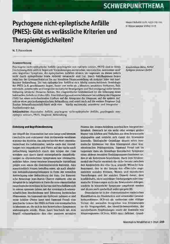 Vorschauseite 1: Psychogene nicht-epileptische Anfälle (PNES): Gibt es verlässliche Kriterien und Therapiemöglichkeiten?