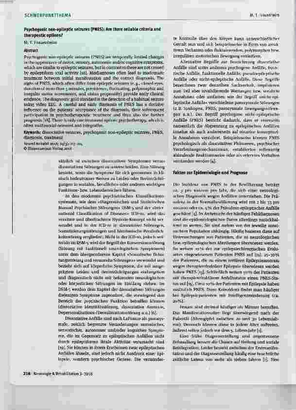 Vorschauseite 2: Psychogene nicht-epileptische Anfälle (PNES): Gibt es verlässliche Kriterien und Therapiemöglichkeiten?