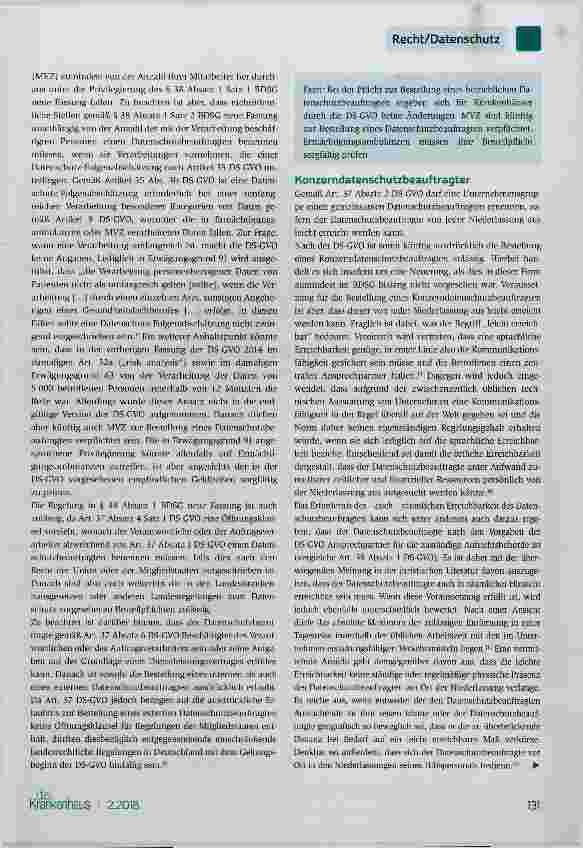Vorschauseite 2: Der betriebliche Datenschutzbeauftragte im Krankenhaus Was ändert sich durch die DS-GVO?