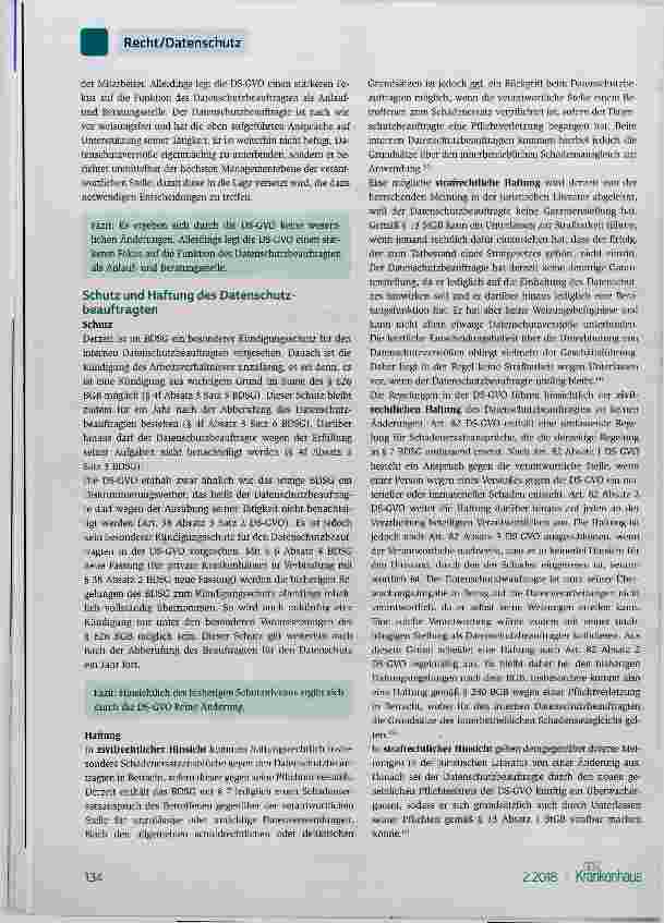 Vorschauseite 4: Der betriebliche Datenschutzbeauftragte im Krankenhaus Was ändert sich durch die DS-GVO?