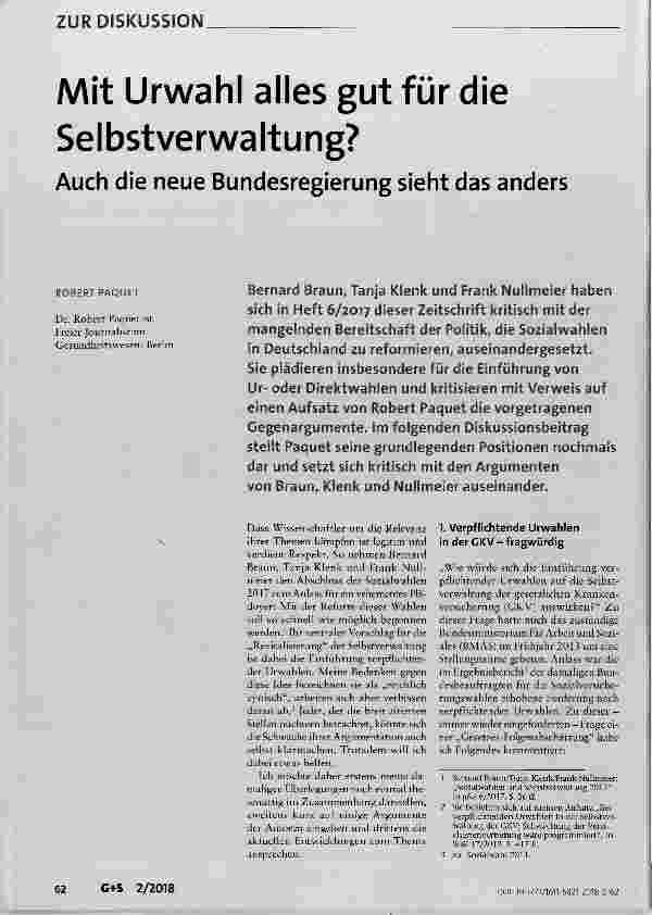 Vorschauseite 1: Mit Urwahl alles gut für die Selbstverwaltung?