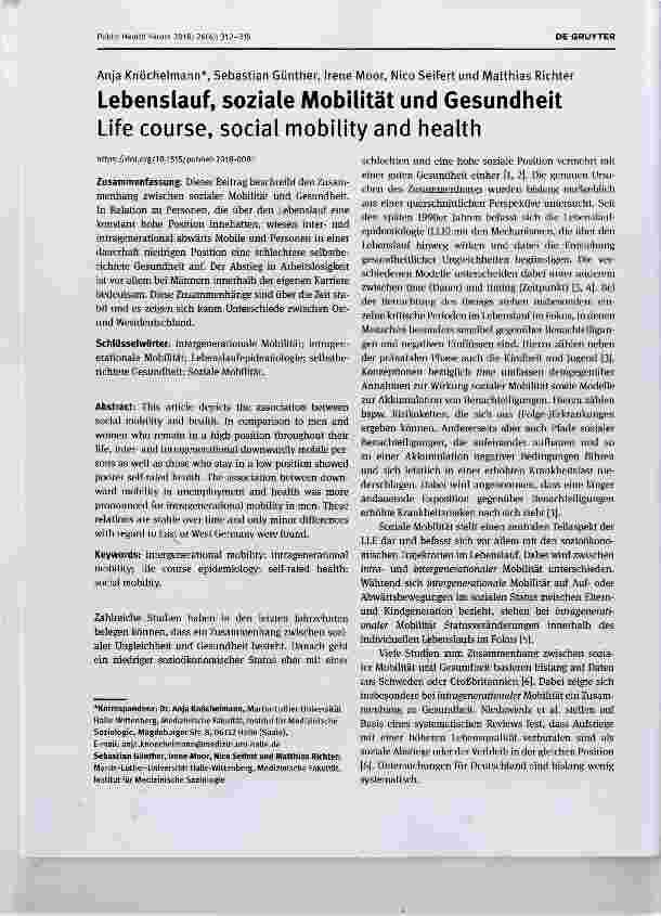 Vorschauseite 1: Lebenslauf, soziale Mobilität und Gesundheit