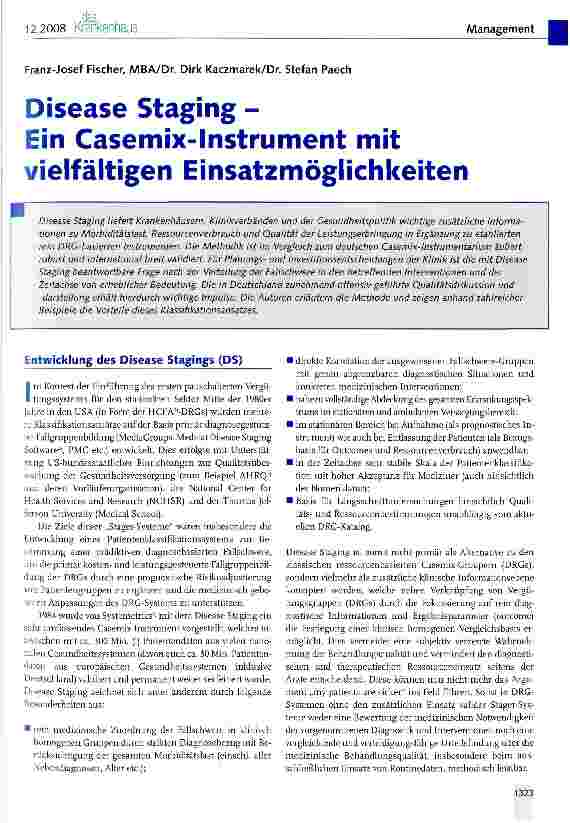 Vorschauseite 1: Disease Staging -Ein Casemix-Instrument mit vielfältigen Einsatzmöglichkeiten