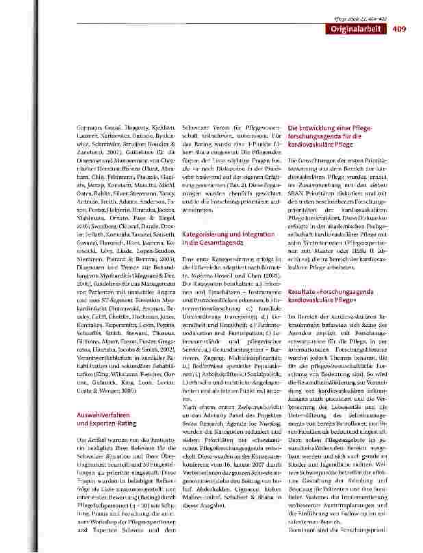 Vorschauseite 5: Forschungsprioritäten und Forschungsthemen im Bereich der kardiovaskulären Pflege: Die schweizerische Agenda für die Pflege