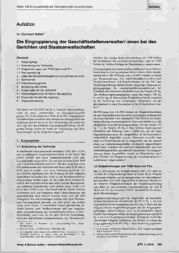 Vorschauseite 1: Die Eingruppierung der Geschäftsstellenverwalter/-innen bei den Gerichten und Staatsanwaltschaften