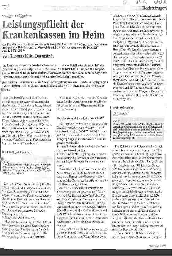 Vorschauseite 1: Leistungspflicht der Krankenkassen im Heim Zur Problematik der Ruhensvorschriften des Paragraphen 216 Abs. 1 Nr. 4