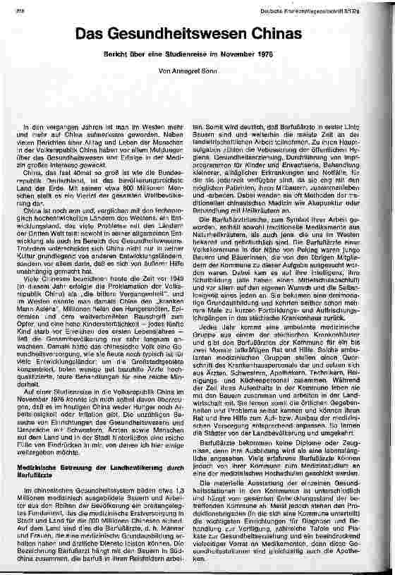 Vorschauseite 1: Das Gesundheitswesen Chinas Bericht über eine Studienreise im November 1976