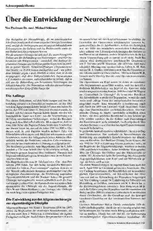 Vorschauseite 1: Über die Entwicklung der Neurochirurgie