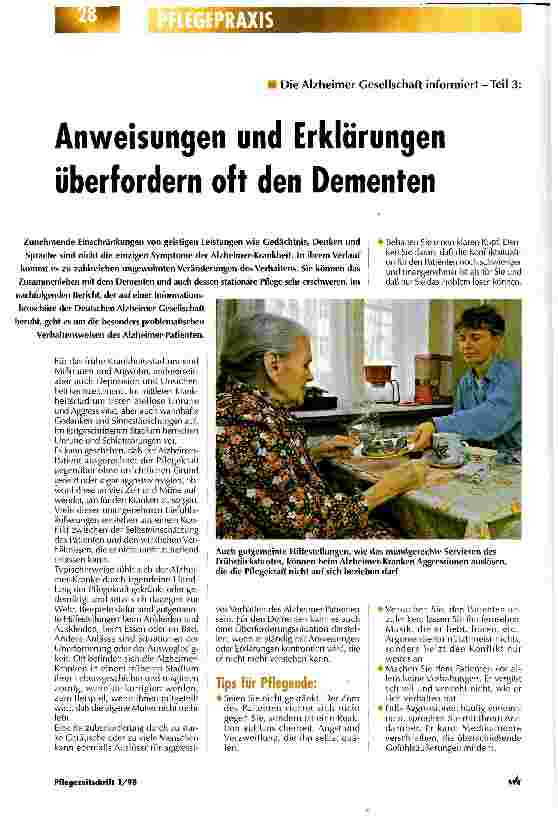 Vorschauseite 1: Anweisungen und Erklärungen überfordern oft den Dementen Die Alzheimer Gesellschaft informiert - Teil 3