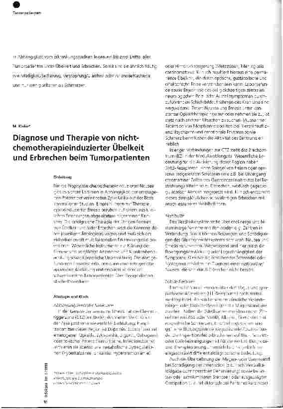 Vorschauseite 1: Diagnose und Therapie von nicht-chemotherapieinduzierter Übelkeit und Erbrechen beim Tumorpatienten