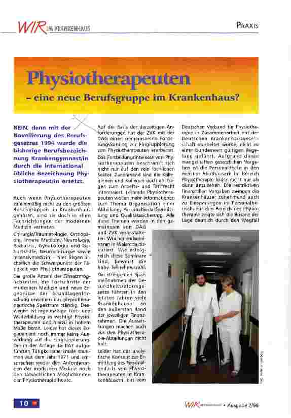 Vorschauseite 1: Physiotherapeuten - eine neue Berufsgruppe im Krankenhaus?