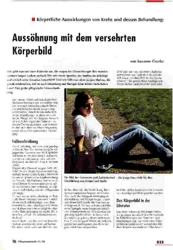 Vorschauseite 1: Aussöhnung mit dem versehrten Körperbild Körperliche Auswirkungen von Krebs und dessen Behandlung