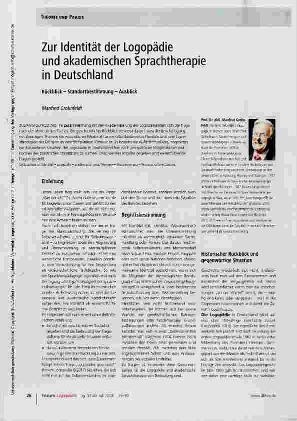 Vorschauseite 1: Zur Identität der Logopädie und akademischen Sprachtherapie in Deutschland